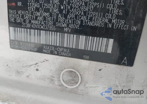 2012 Toyota Rav4 from USA, damaged, VIN 2T3BF4DVXCW237955